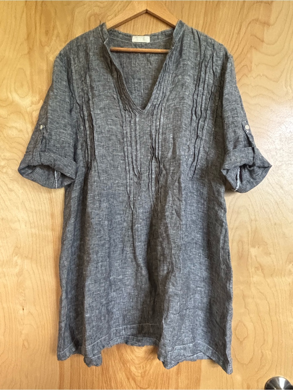 CP Shades Collectors’ Item: Regina Linen Tunic Pintuck Pleat  Black Chambray Med